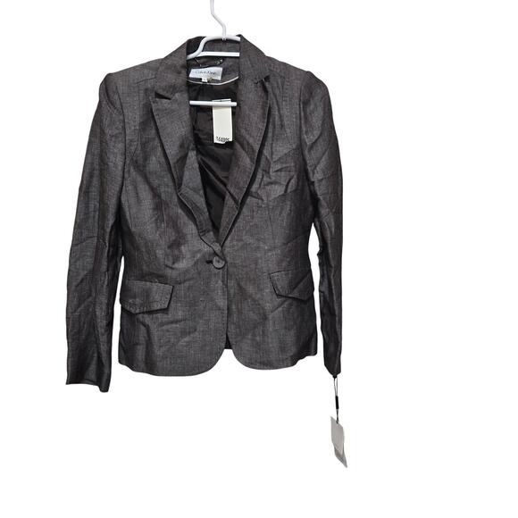 Calvin Klein Women’s Linen Blend Blazer Brown Size 8 Office Career Chic - Picture 1 of 7
